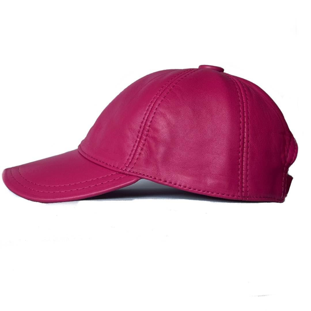 Lukkizara Real Leather Baseball Cap for Women. 100% Genuine Sheepskin Adjustable Classic Hat for Walking. Pink