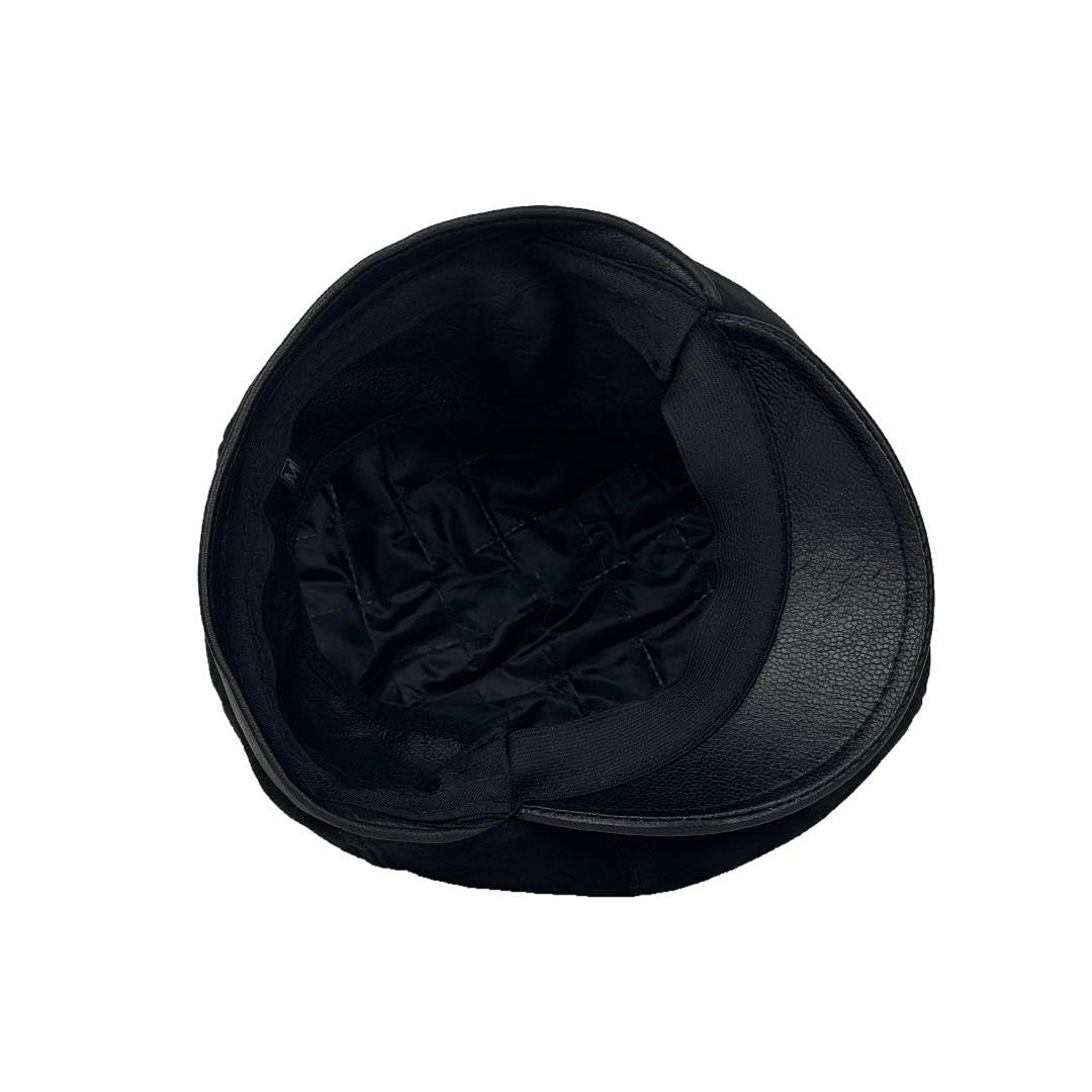 Lukkizara Men's Leather Newsboy Cap Cabbie Beret Real Leather Flat Hat Vitage Style Ascot Hat