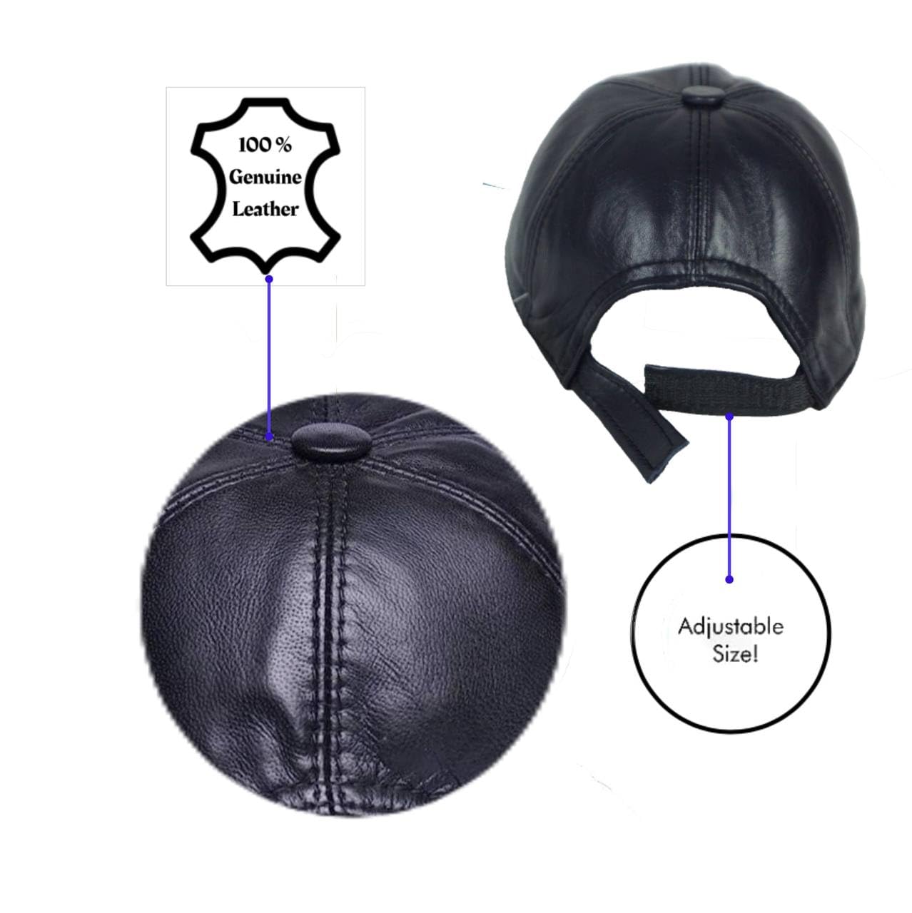 Real Leather Ball Cap for Men and Women Adjustable Dad Hat Sport Visor