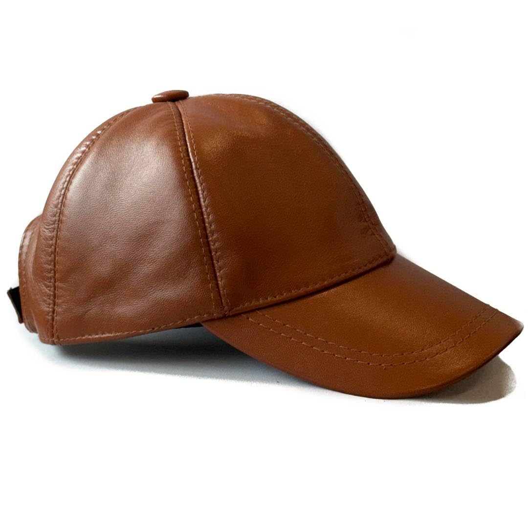 100% Real Genuine Sheepskin Baseball Cap Hat Sports Visor Saddle Tan