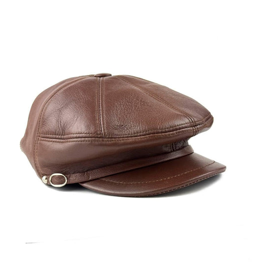 Men's Leather Newsboy Cap Cabbie Beret Real Leather Flat Hat Vintage Style Ascot Hat