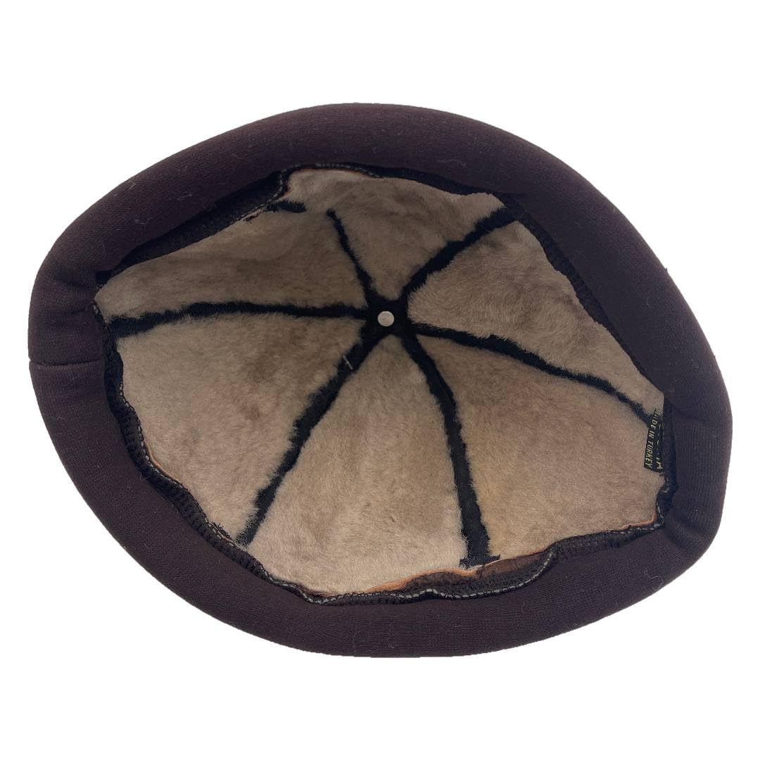 Lukkizara Winter Sheepskin Leather Fur Knit Beanie Cuff Round Bucket Winter Ski Hat