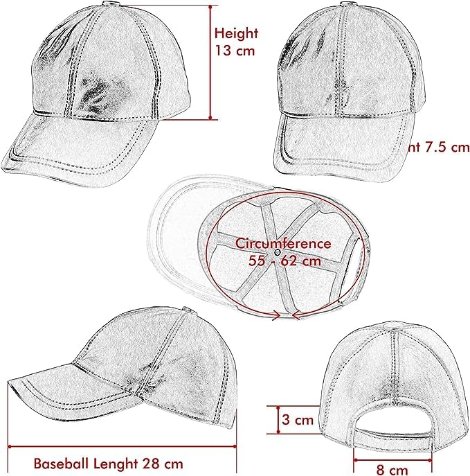 Genuine Real Lambskin Leather Unisex Baseball Cap - 100% Sheepskin Adjustable Grey