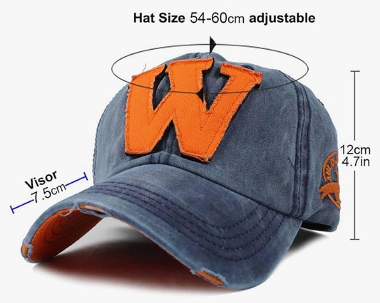 Distressed Vintage Hat Adjustable Snapback Retro Style, Cotton Baseball Cap Trucker Hiking Hat