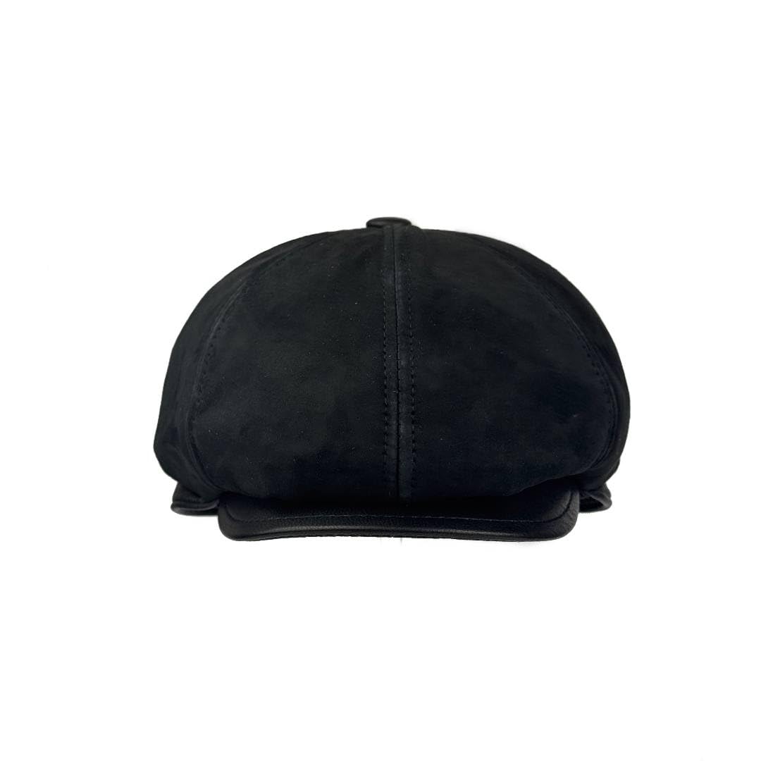 Lukkizara Men's Leather Newsboy Cap Cabbie Beret Real Leather Flat Hat Vitage Style Ascot Hat