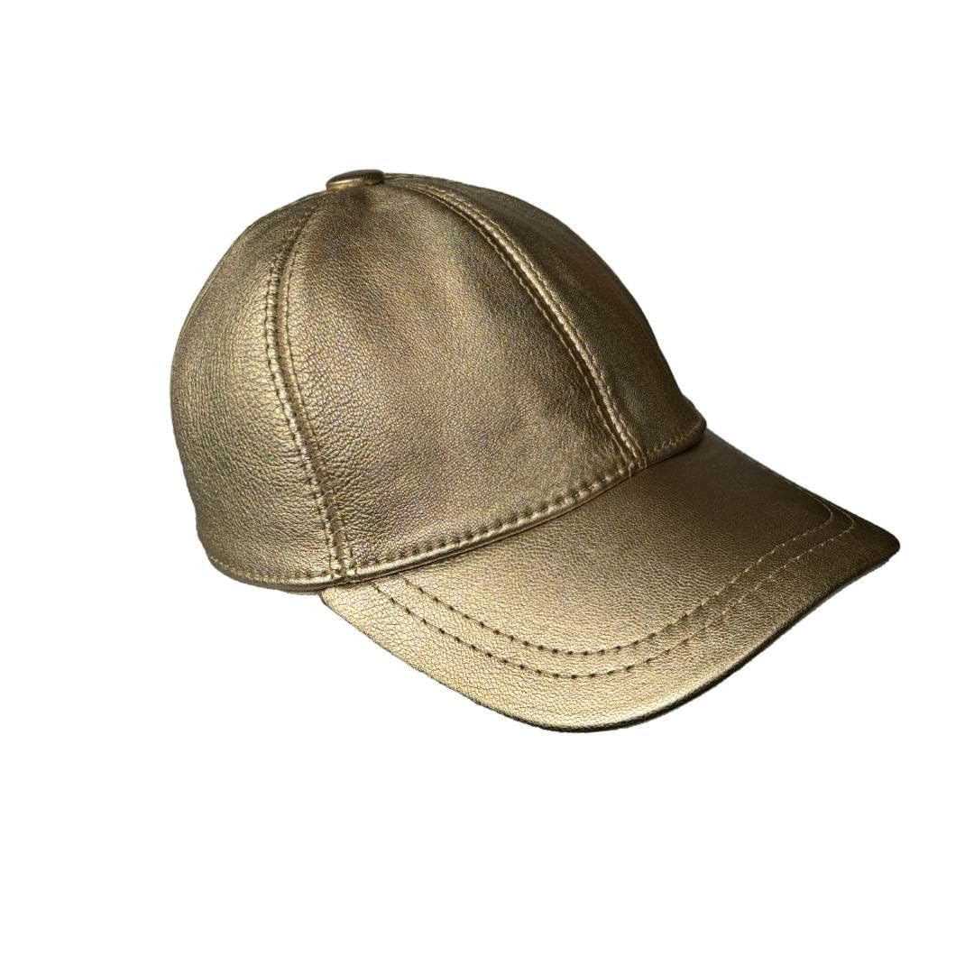Lukkizara Metallic Genuine Leather Baseball Cap Sheepskin Adjustble Classic Referee Snapcack Hat