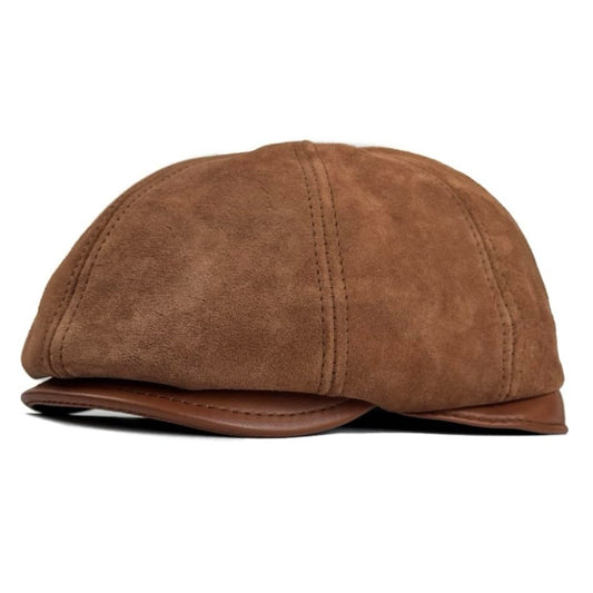 Lukkizara Men's Leather Newsboy Cap Cabbie Beret Real Leather Flat Hat Vitage Style Ascot Hat