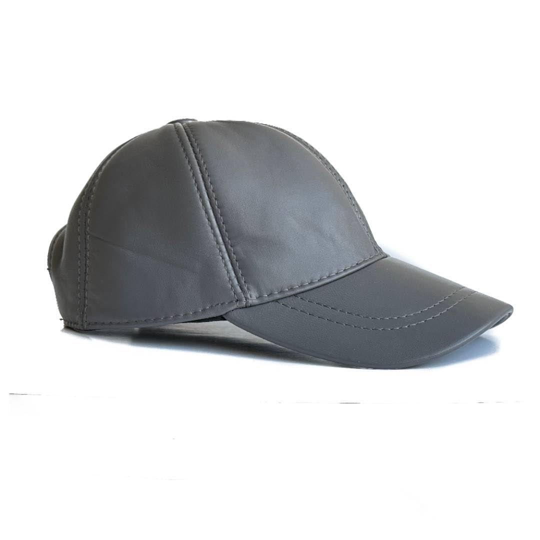 Genuine Real Lambskin Leather Unisex Baseball Cap - 100% Sheepskin Adjustable Grey