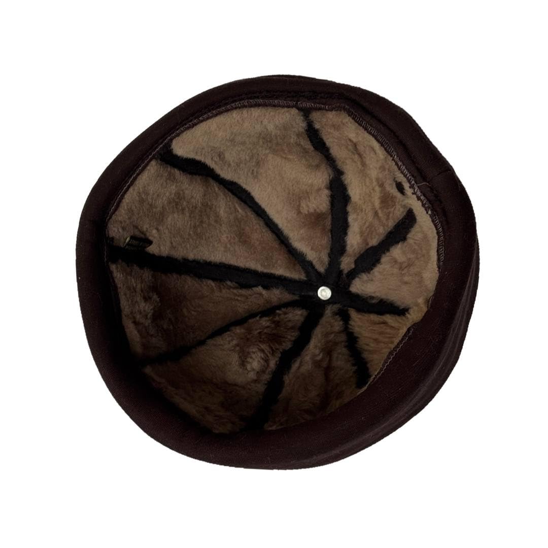 Lukkizara Winter Sheepskin Leather Fur Knit Beanie Cuff Round Bucket Winter Ski Hat