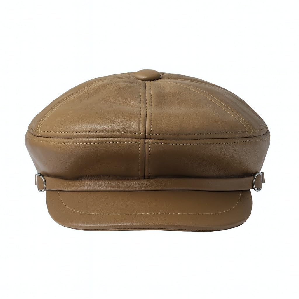 Handmade Men’s Real Leather Newsboy Cap – Vintage Sheepskin Leather Flat Cap, Classic Cabbie Driver Ascot Hat