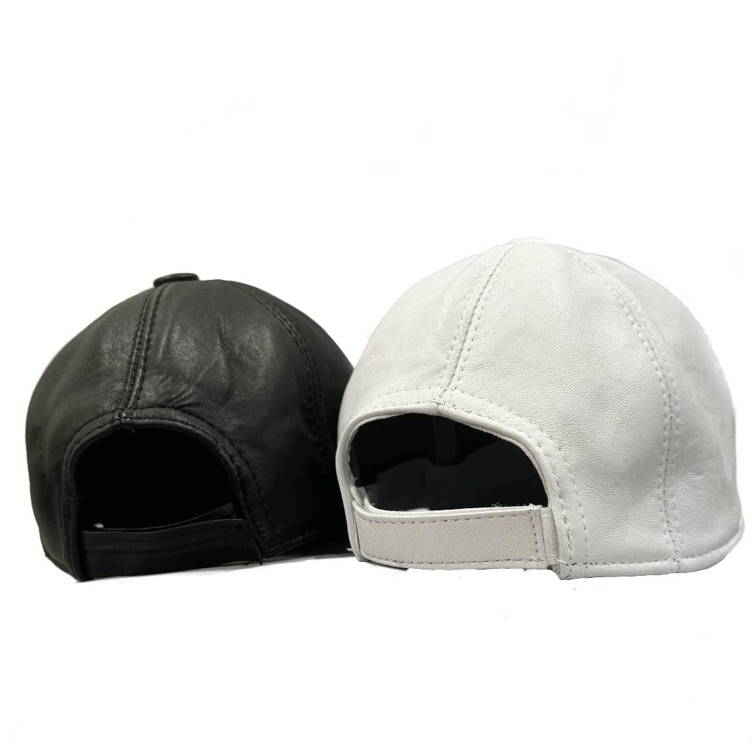 Genuine Leather Baseball Cap Sheepskin Adjustable Hat Winter for Elderly Dad Grey