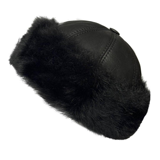 Lukkizara Black Beanie Real Sheepskin Shearling Leather Fur Winter Hat