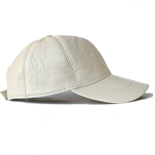 Leather Baseball Cap Genuine Lambskin Leather Hat Sports Visor Adjustable Strap Silver Metallic