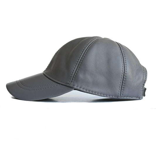 Genuine Real Lambskin Leather Unisex Baseball Cap - 100% Sheepskin Adjustable Grey