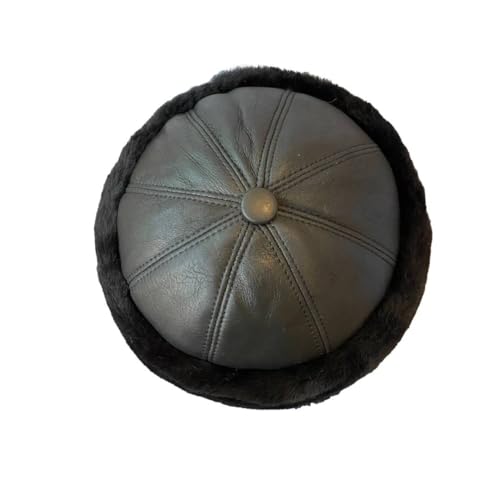 Premium Leather Unisex Shearling Sheepskin Fur Winter Beanie - Warm Wool Skull Hat for Men & Women