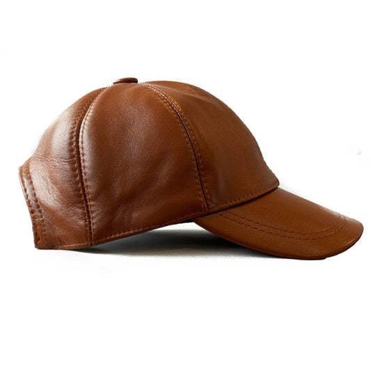 100% Real Genuine Sheepskin Baseball Cap Hat Sports Visor Saddle Tan