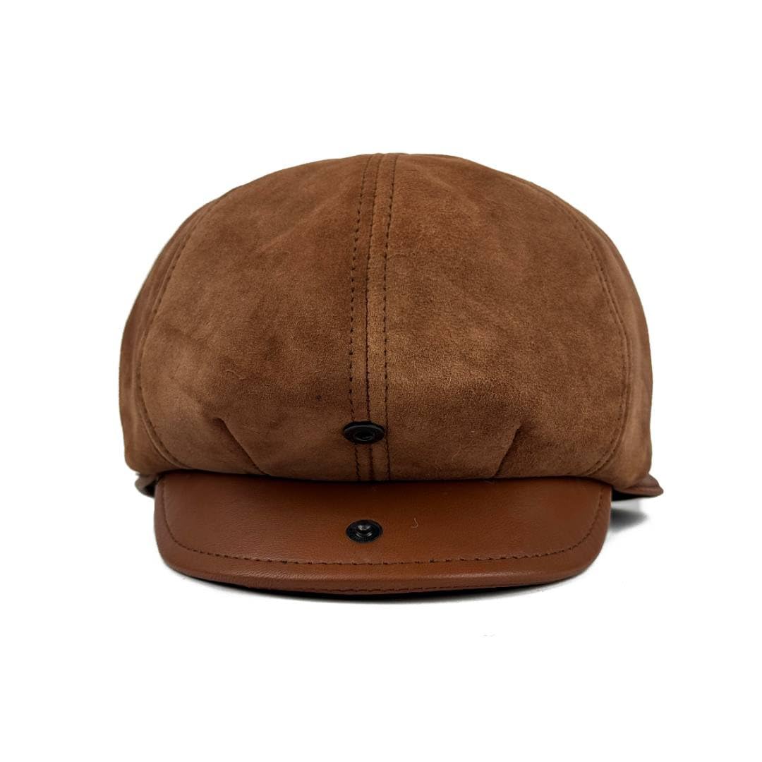 Lukkizara Men's Leather Newsboy Cap Cabbie Beret Real Leather Flat Hat Vitage Style Ascot Hat