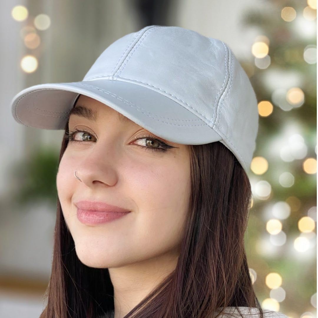 Lukkizara Genuine Leather Baseball Cap Adjustable Strap Plain Real Lambskin Leather Hat Sports Visor