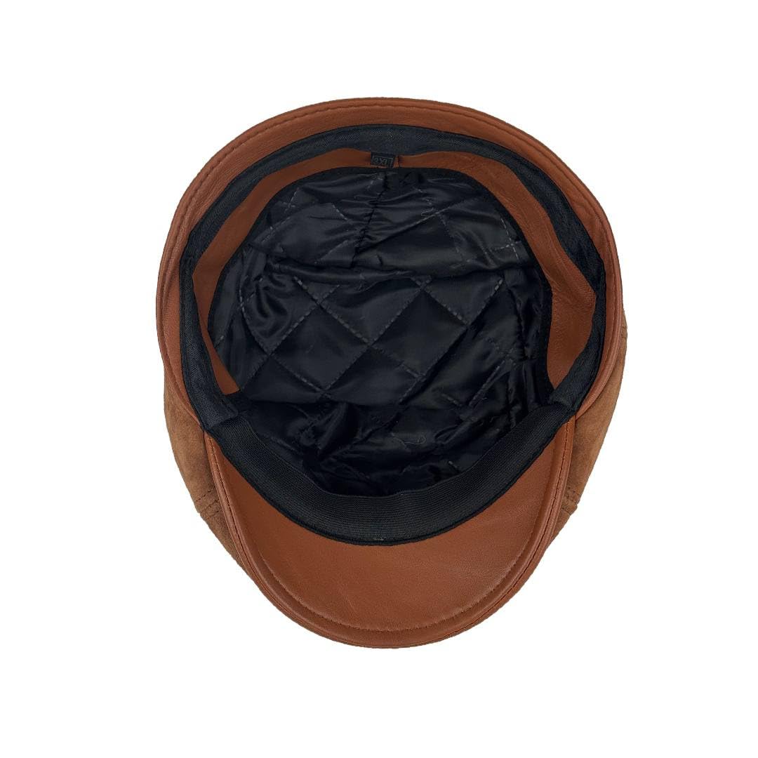 Lukkizara Men's Leather Newsboy Cap Cabbie Beret Real Leather Flat Hat Vitage Style Ascot Hat