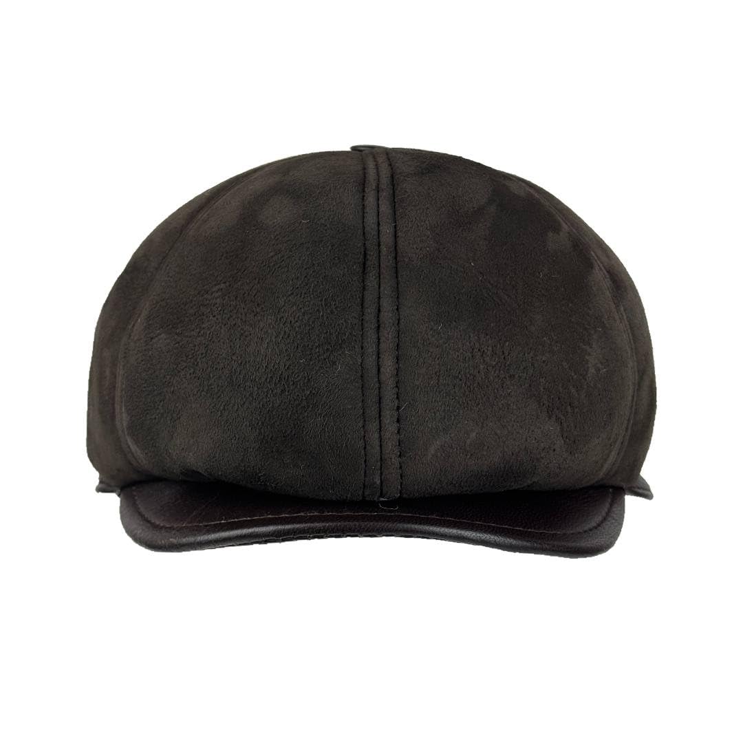 Lukkizara Men's Leather Newsboy Cap Cabbie Beret Real Leather Flat Hat Vitage Style Ascot Hat