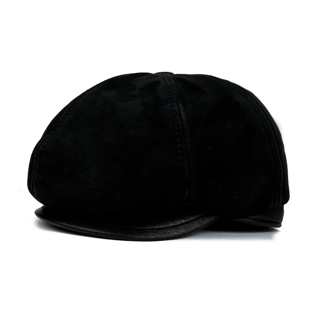 Lukkizara Men's Leather Newsboy Cap Cabbie Beret Real Leather Flat Hat Vitage Style Ascot Hat
