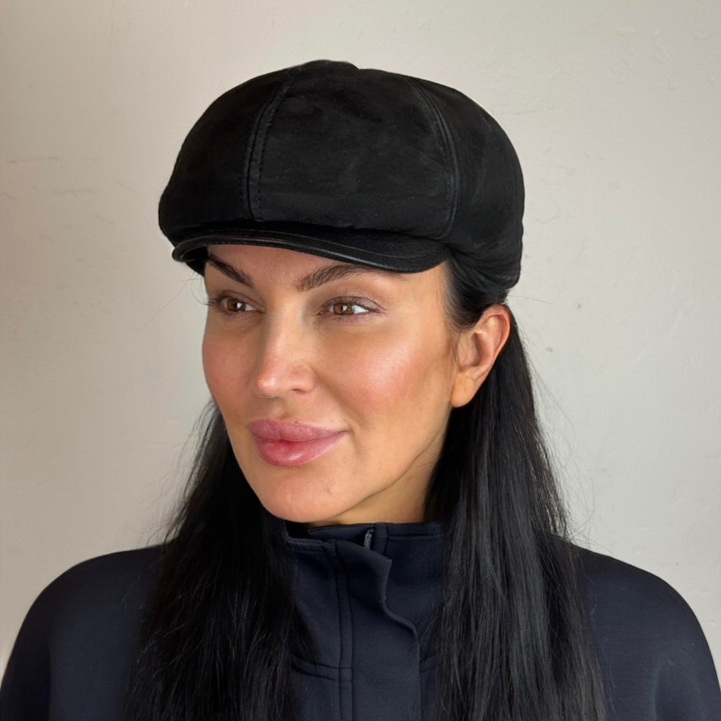 Lukkizara Men's Leather Newsboy Cap Cabbie Beret Real Leather Flat Hat Vitage Style Ascot Hat