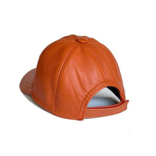 Leather Baseball Cap 100% Real Lambskin Leather Orange Color