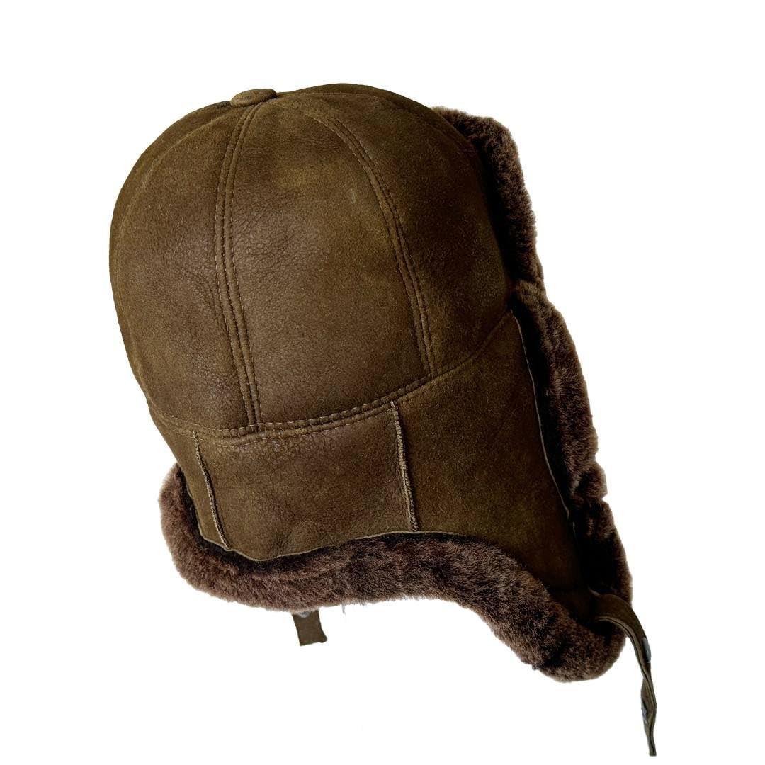 Leather Aviator Russian Ushanka Trapper Shearling Sheepskin Fur Ear Flap Waterproof Winter Hat
