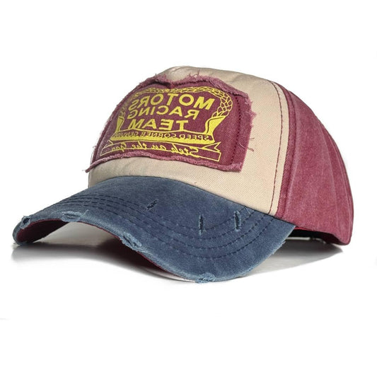 Motorcycle Racing Hat, Retro Vintage Style, Adjustable Strap Distressed Cotton Baseball Cap Trucker Hiking Hat