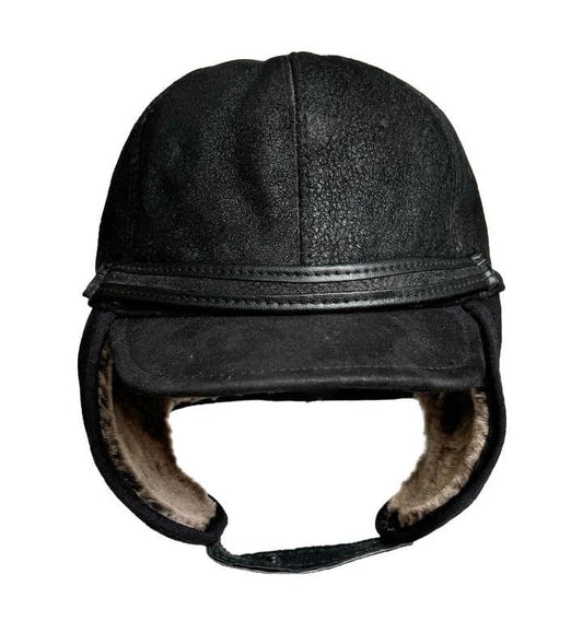 Genuine Sheepskin Shearling Leather Fur Trapper Russian Ushanka for Men Women Visor Cap