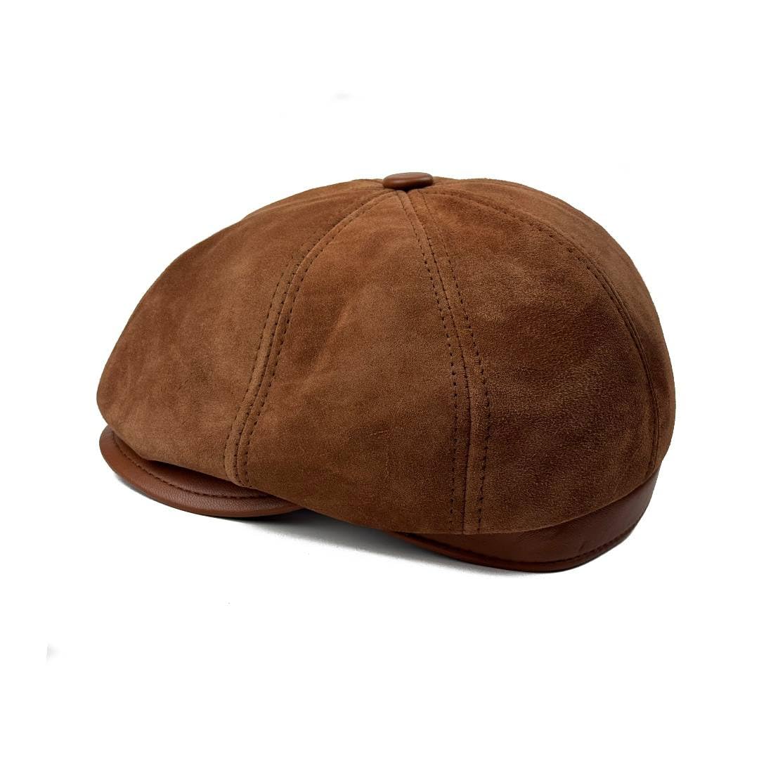 Lukkizara Men's Leather Newsboy Cap Cabbie Beret Real Leather Flat Hat Vitage Style Ascot Hat
