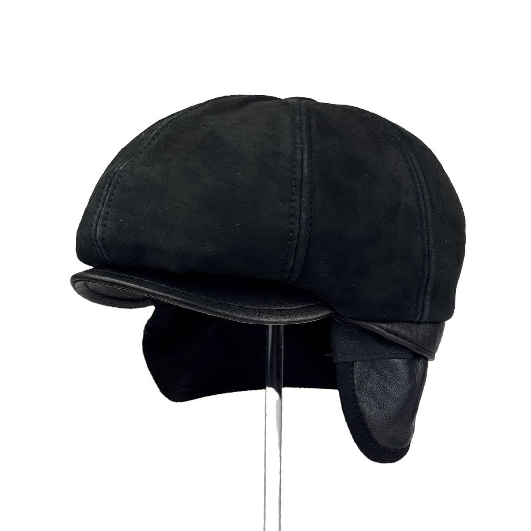 Lukkizara Men's Leather Newsboy Cap Cabbie Beret Real Leather Flat Hat Vitage Style Ascot Hat