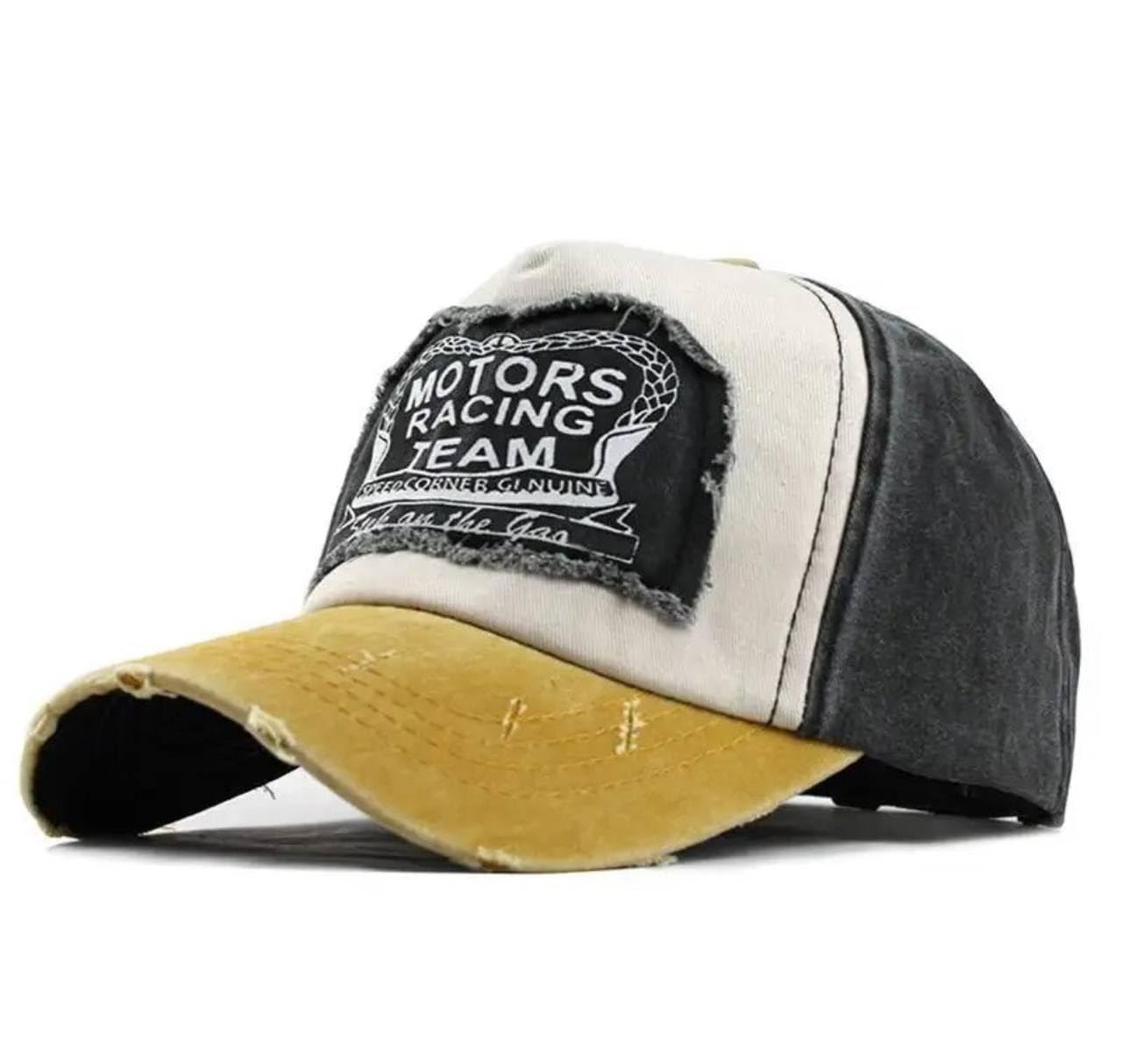 Motorcycle Racing Hat, Retro Vintage Style, Adjustable Strap Distressed Cotton Baseball Cap Trucker Hiking Hat