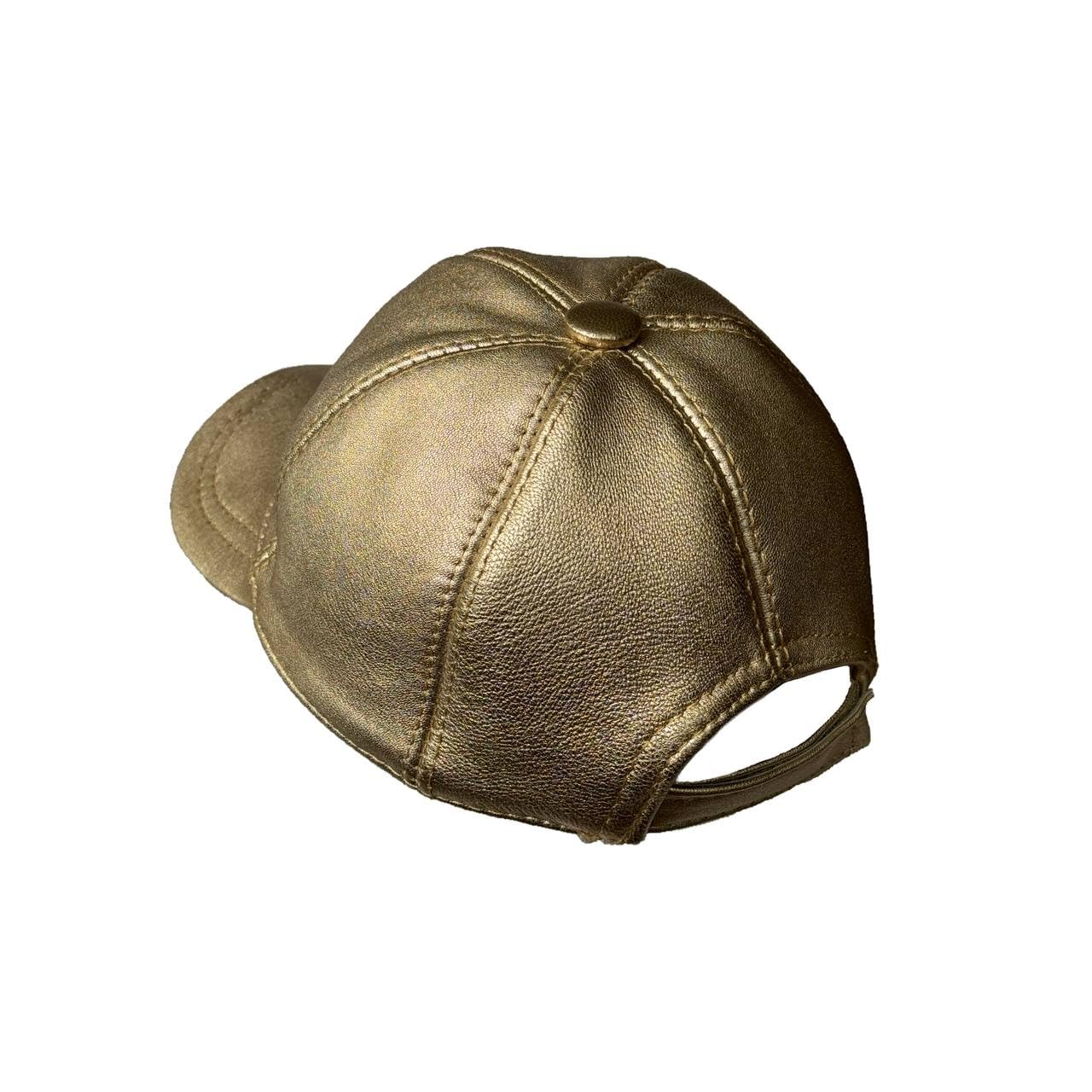 Lukkizara Metallic Genuine Leather Baseball Cap Sheepskin Adjustble Classic Referee Snapcack Hat