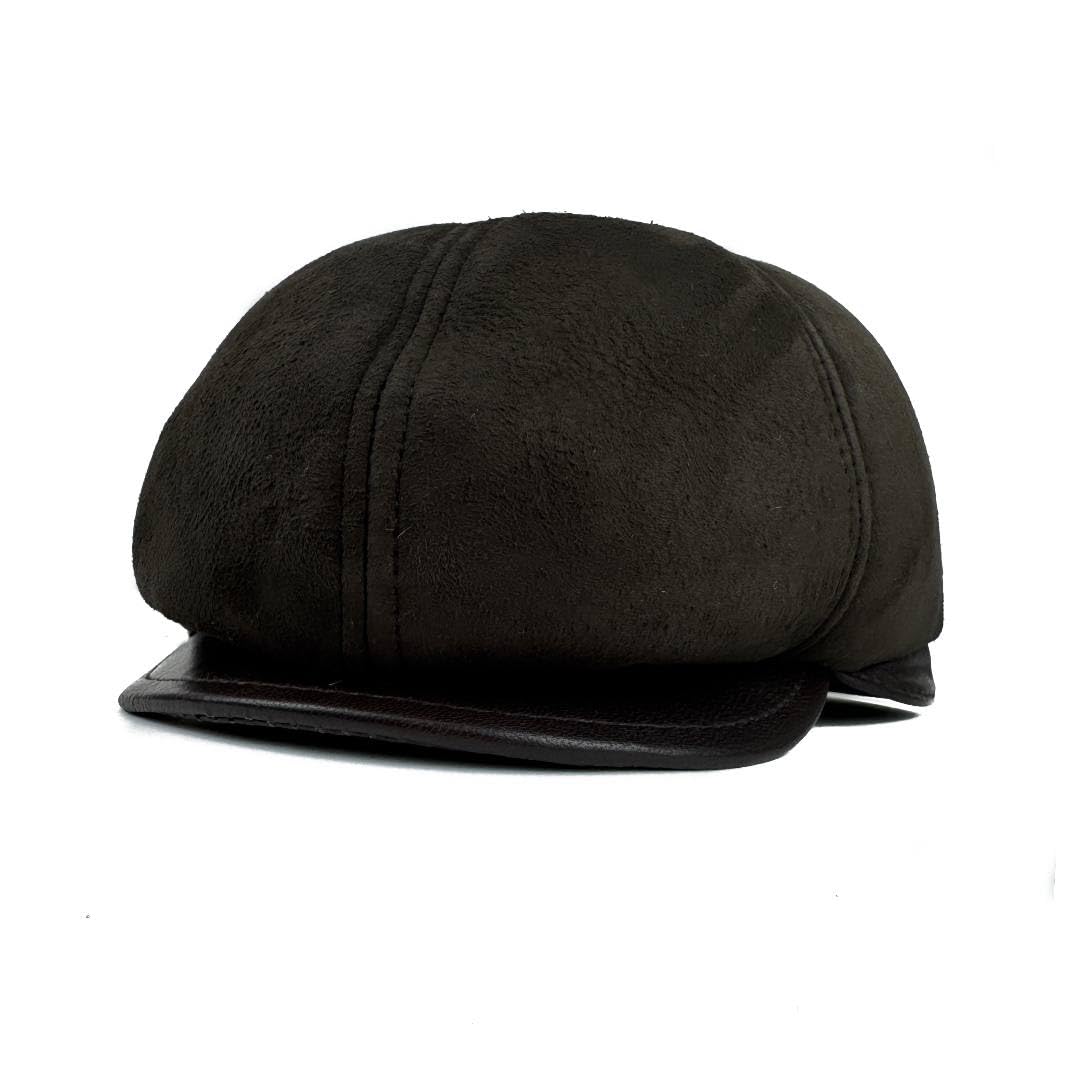 Lukkizara Men's Leather Newsboy Cap Cabbie Beret Real Leather Flat Hat Vitage Style Ascot Hat