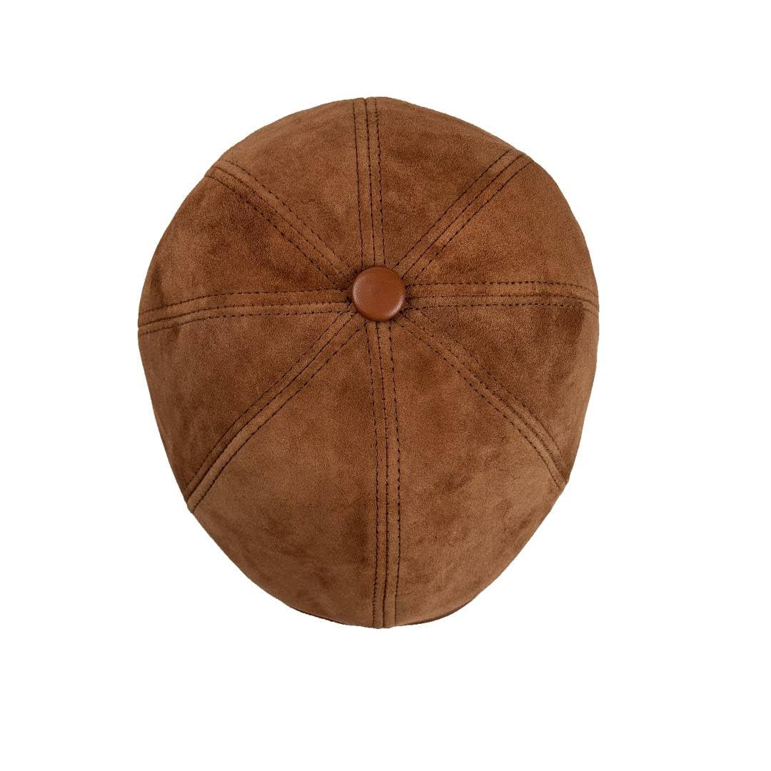 Lukkizara Men's Leather Newsboy Cap Cabbie Beret Real Leather Flat Hat Vitage Style Ascot Hat
