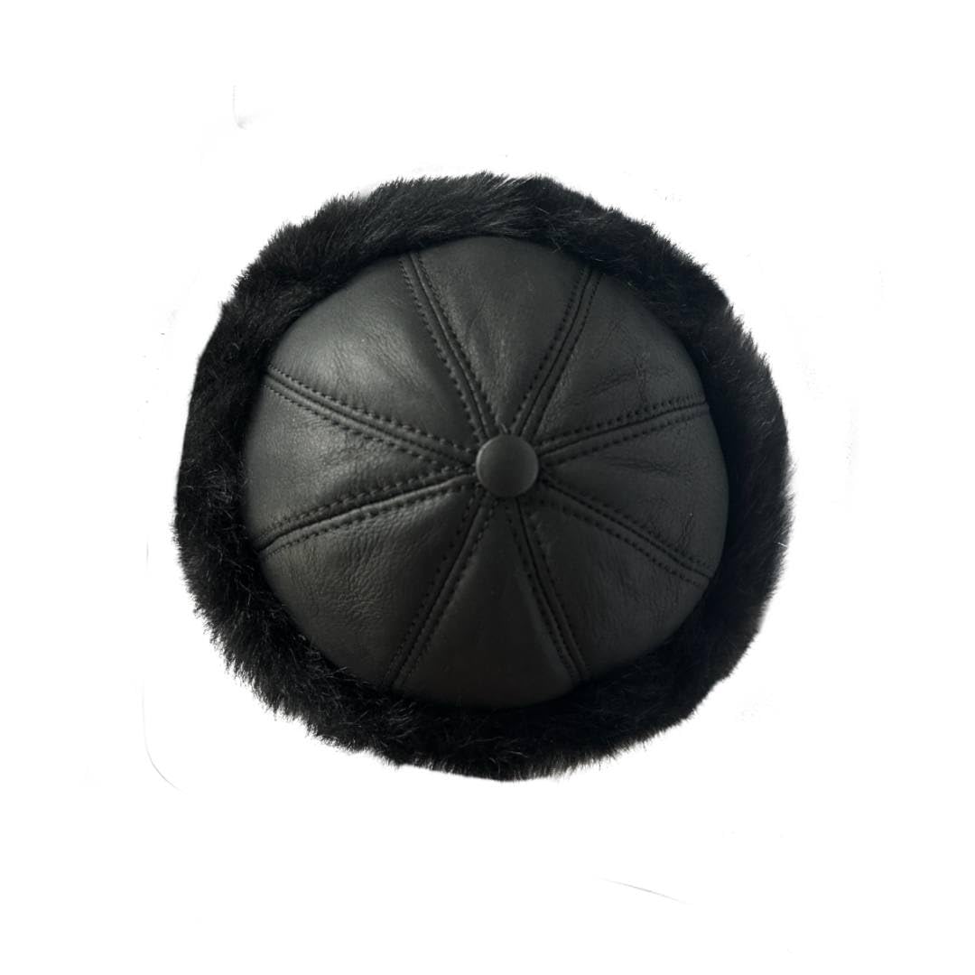 Lukkizara Black Beanie Real Sheepskin Shearling Leather Fur Winter Hat
