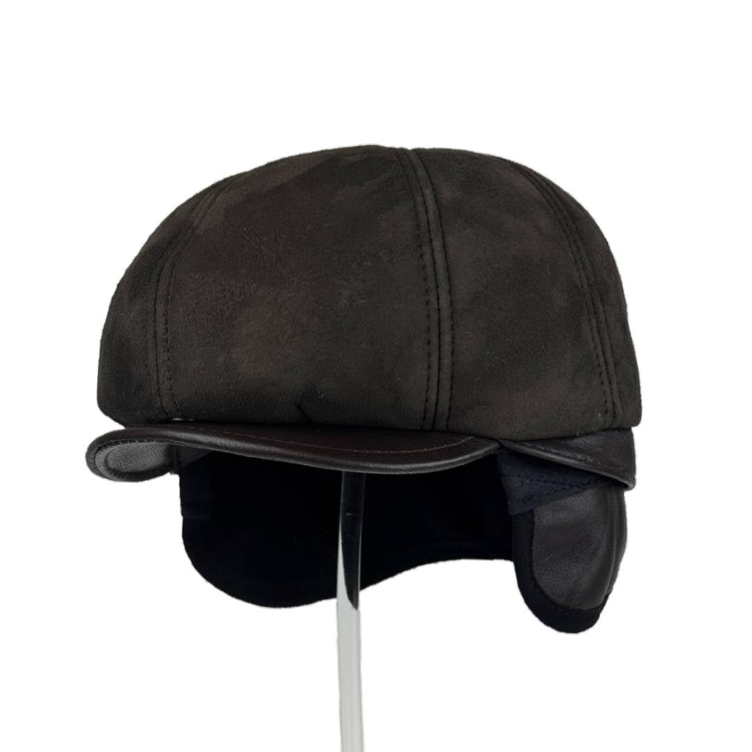 Lukkizara Men's Leather Newsboy Cap Cabbie Beret Real Leather Flat Hat Vitage Style Ascot Hat