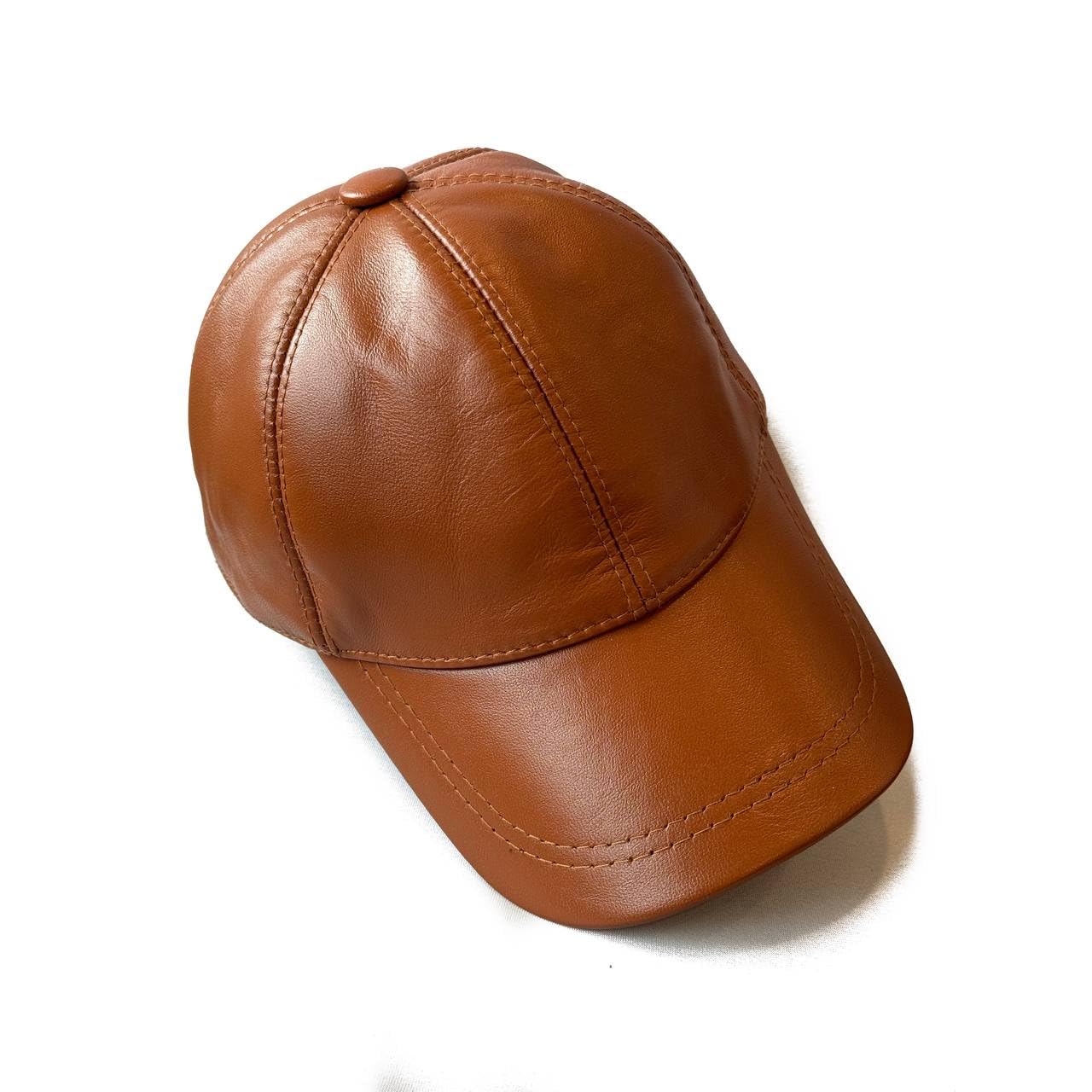 100% Real Genuine Sheepskin Baseball Cap Hat Sports Visor Saddle Tan