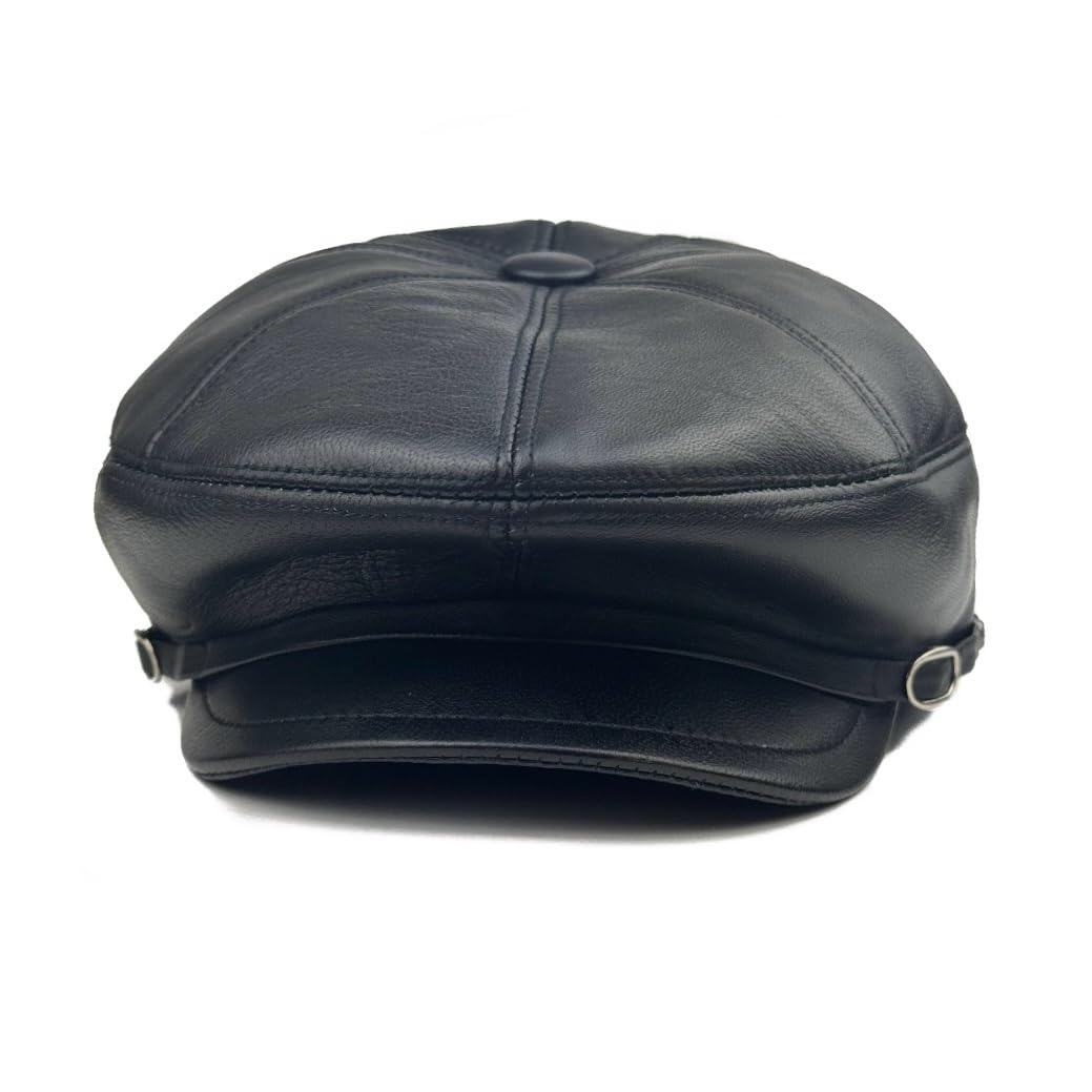 Handmade Men’s Real Leather Newsboy Cap – Vintage Sheepskin Leather Flat Cap, Classic Cabbie Driver Ascot Hat
