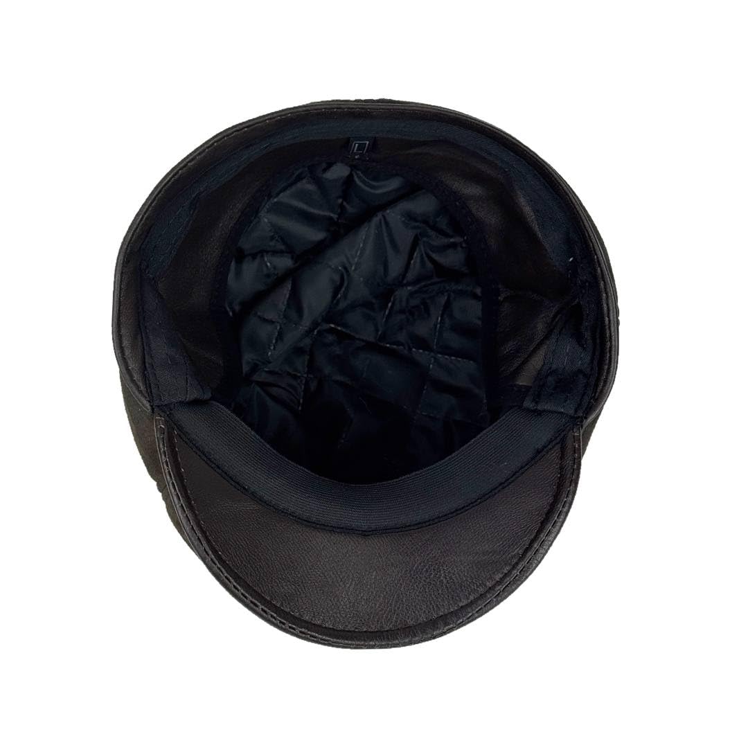 Lukkizara Men's Leather Newsboy Cap Cabbie Beret Real Leather Flat Hat Vitage Style Ascot Hat