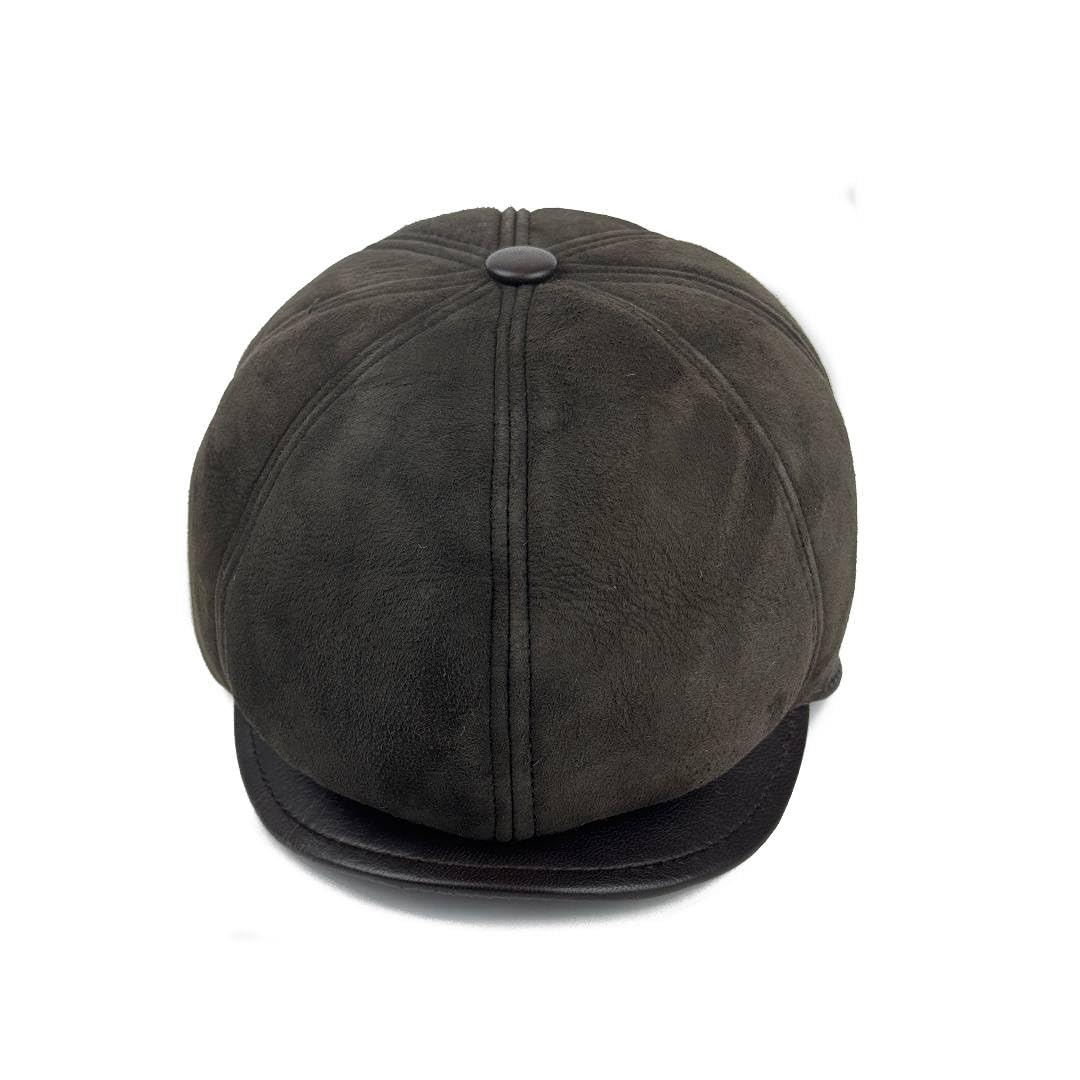 Lukkizara Men's Leather Newsboy Cap Cabbie Beret Real Leather Flat Hat Vitage Style Ascot Hat