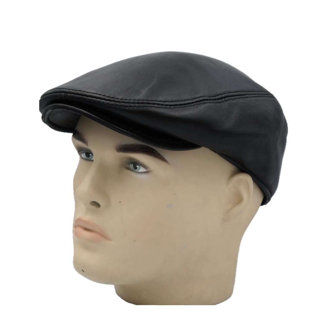 Generic Men's Brown Ivy League Classic Flat Cap - Newsboy Cap - Genuine Sheepskin Leather - Warm & Breathable - Ear Warmer