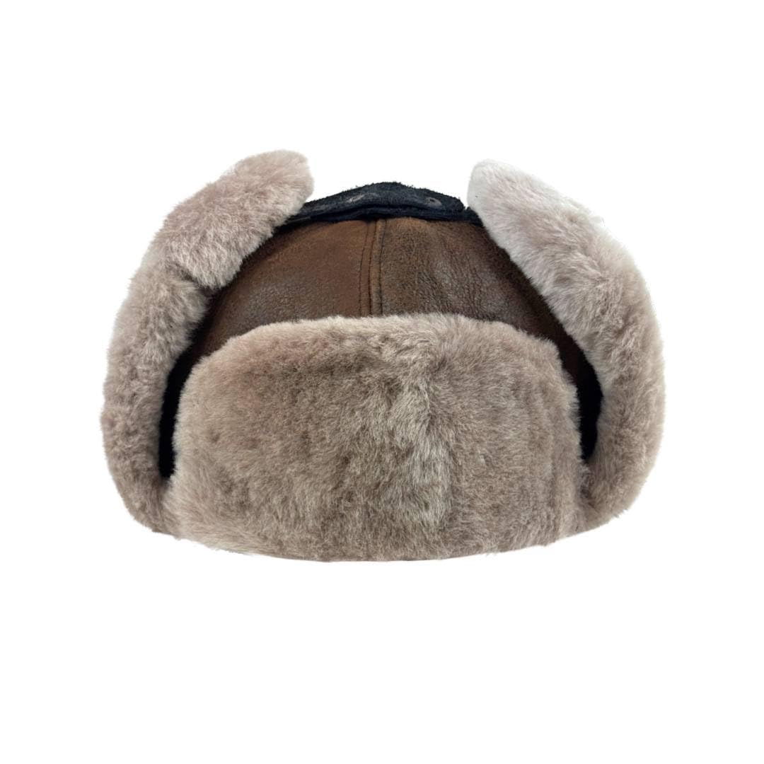 Leather Aviator Russian Ushanka Trapper Shearling Sheepskin Fur Ear Flap Waterproof Winter Hat