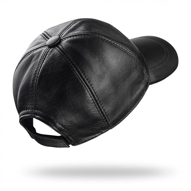 Lukkizara Genuine Leather Baseball Cap Adjustable Strap Plain Real Lambskin Leather Hat Sports Visor