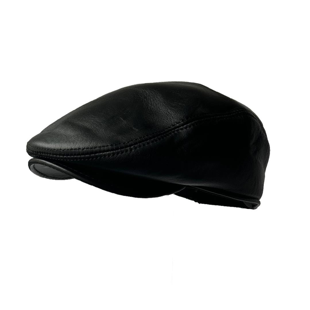 Lukkizara Leather Ivy Cap Men's Newsboy Hat Cabbie Beret Real Leather Flat Ascot Hat