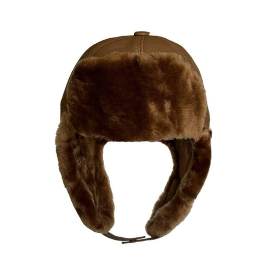 Leather Aviator Russian Ushanka Trapper Shearling Sheepskin Fur Ear Flap Waterproof Winter Hat