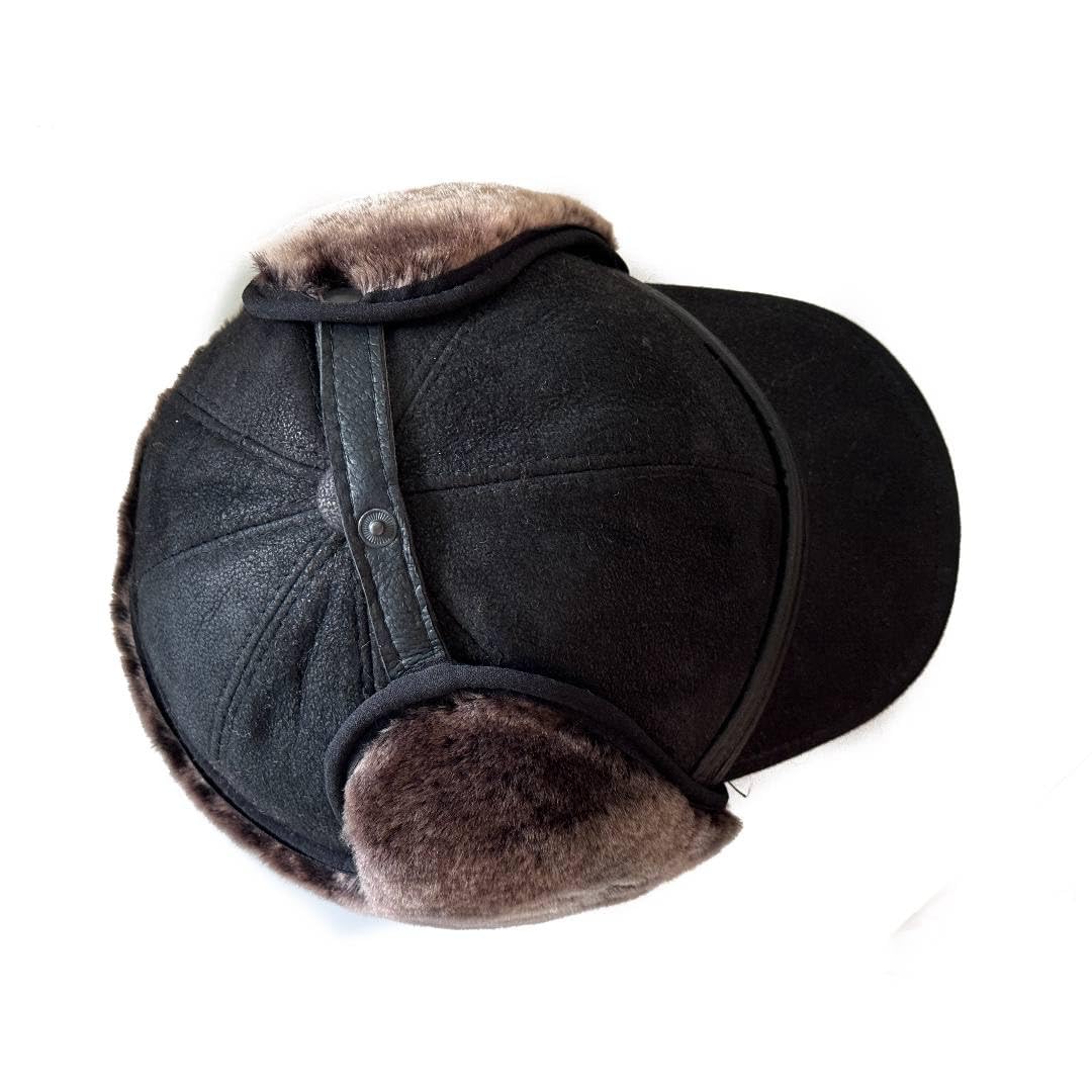 Genuine Sheepskin Shearling Leather Fur Trapper Russian Ushanka for Men Women Visor Cap