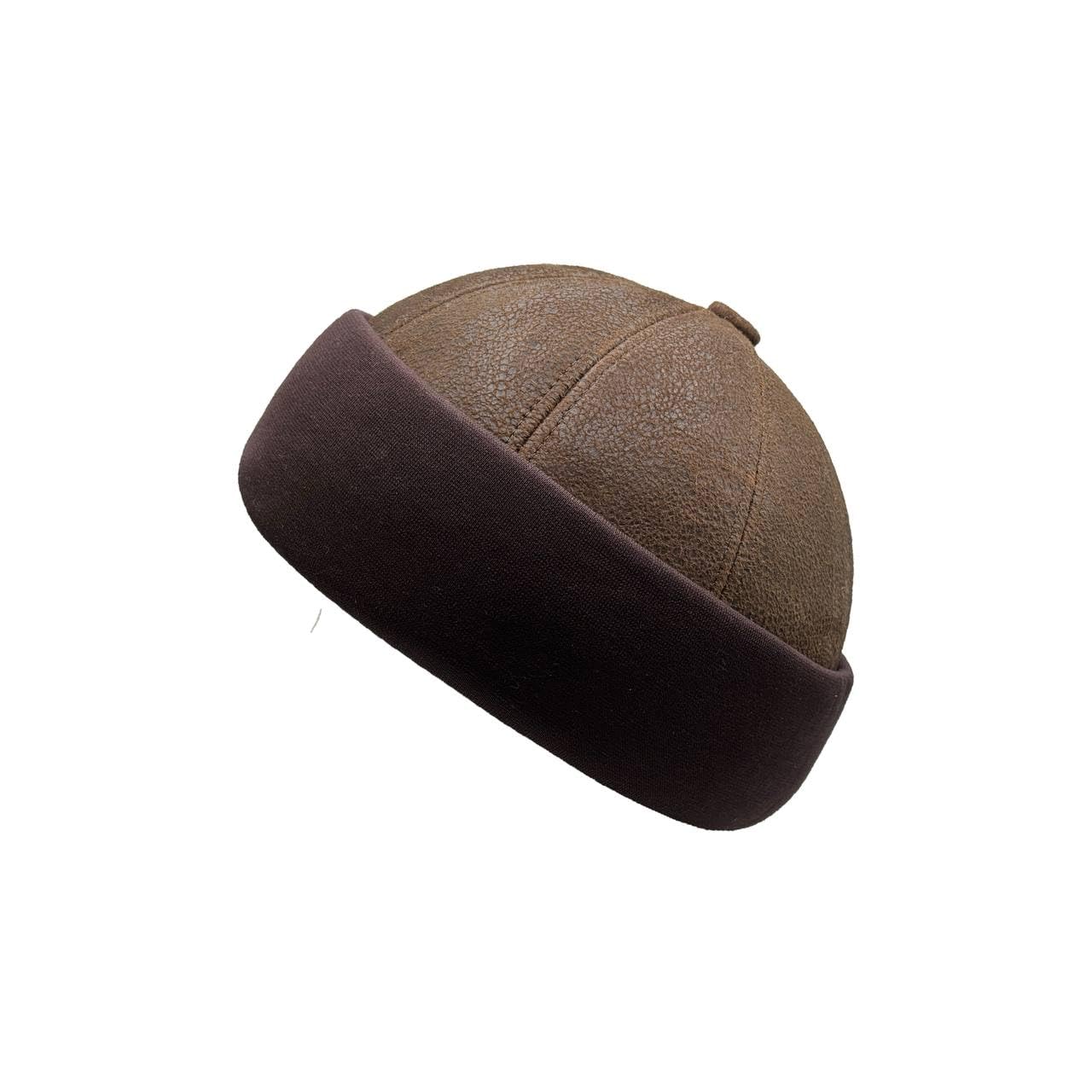 Lukkizara Winter Sheepskin Leather Fur Knit Beanie Cuff Round Bucket Winter Ski Hat