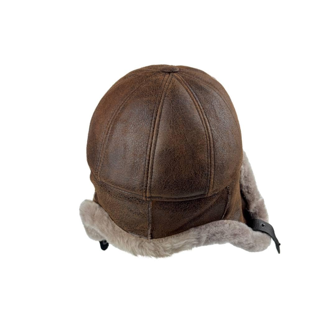 Leather Aviator Russian Ushanka Trapper Shearling Sheepskin Fur Ear Flap Waterproof Winter Hat